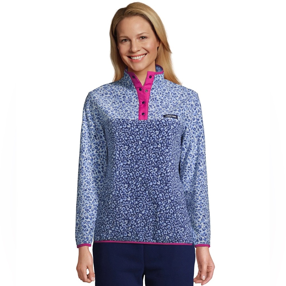 LANDS’ END Heritage Fleece 1/4 Snap-button Pullover Women’s Size Large EUC